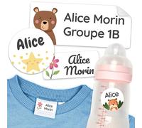 melu kids® Étiquettes autocollantes personnalisable pour vêtements et objets (100 pièces), autocollants personnalisés de la garderie à l'école, imperméable et de différentes tailles - Blanc