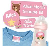 melu kids® Étiquettes autocollantes personnalisable pour vêtements et objets (50 pièces), autocollants personnalisés de la garderie à l'école, imperméable et de différentes tailles - Rose