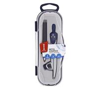 MemoBe, Compas scolaire avec porte-crayon, angle d'inclinaison, rayon circulaire, changement de crayon facile, lot de 1 crayon en métal, bleu