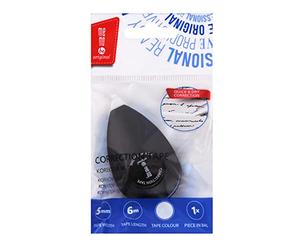 MemoBe Mini dévidoir de ruban correcteur, dosage précis, forme ergonomique, coffret en plastique avec crochet de suspension, ruban blanc, housse noire, 5 mm x 6 m