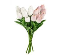 MEMOFYND Lot de 16 tulipes artificielles - Arrangement de fleurs de mariage - Arrangement de mariage (blanc, rose clair)