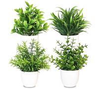 MEMOFYND Lot de 4 plantes artificielles, plantes artificielles, plantes en plastique, petites plantes vertes en pot pour la maison, la chambre, la cuisine, la décoration de bureau