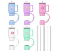 MEMOFYND Lot de 5 Couvercles de Paille Avec 5 Pailles - Anti-Poussière en Dentelle, Coloré, Réutilisable