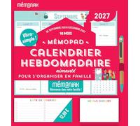 Mémopad calendrier hebdomadaire aimanté 2027 - 16 mois, septembre 2026 à décembre 2027