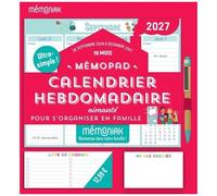 Mémopad Calendrier Hebdomadaire Aimanté Aimanté Pour S'organiser En Famille - De Septembre 2026 À Décembre 2027, Avec 1 Crayon