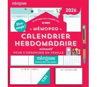 Mémopad calendrier hebdomadaire bloc aimanté 2026, sept. 2025-déc. 2026, organisation familiale - Collectif - Editions 365 - broché - Calendrier