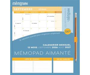 Mémopad calendrier mensuel aimanté 2027 - Mes Indispensables by Mémoniak 12 mois septembre 2026-août 2027 - Collectif - Editions 365 - broché - Calendrier