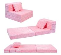 MeMoreCool Canapé-lit à Trois Volets Licorne Rose Vif pour Enfants, futon Pliable et canapé de Sol, Matelas Convertible à Trois Volets pour Salle de Jeux