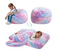 MeMoreCool Pouf poire pour enfants se transforme en pouf, fauteuil poire pour enfant fille et garçon, lit - Canapé pour enfants paresseux avec rembourrage - 75 x 75 x 47 cm, licorne lumineuse