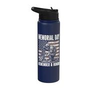 Memorial Day Remember and Honor Patriotic US Flag Stainless Steel Insulated Water Bottle