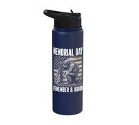 Memorial Day Remember and Honor Patriotic US Flag Stainless Steel Insulated Water Bottle