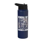 Memorial Day Remember and Honor Patriotic US Flag Stainless Steel Insulated Water Bottle
