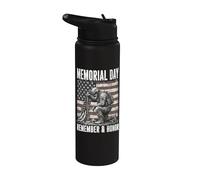 Memorial Day Remember and Honor Patriotic US Flag Stainless Steel Insulated Water Bottle