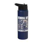 Memorial Day Remember and Honor Patriotic US Flag Stainless Steel Insulated Water Bottle