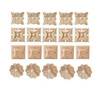 Ménage Appliques en Bois, 4 Pcs Fleur Motif en Bois Sculpté Applique, Carrée Sculpté Onlay Applique en Bois Non Peint, DIY Moulure Decorative Bois Pour Meubles Décoration Accessoires, Type 1/5*5cm