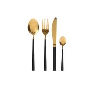 HOME DECO FACTORY - KA3773 Ménagère 16 pièces Acier Inoxydable - Finition Dorée et Noire, 4 Couteaux, 4 Fourchettes, 4 Cuillères à Soupe, 4 Cuillères à Café, 24,5 x 5 x 16,5 cm