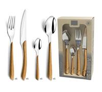 Ménagère 24 couverts de table pour 6 personnes - Eclat Nature - Acier inoxydable 18/0, Finition Brillante - Bois Clair
