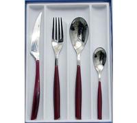 Ménagère 24 Pièces - Bugatti - Glamour - Acier Inox 18-10 - Manche En San - Rouge Grenat