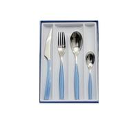 BUGATTI, Glamour, Ensemble de 24 Couverts en Acier Inoxydable 18/10 et Manche Bleu Ciel. Ensemble de Couverts 6 Personnes composé de 6 cuillères, 6 fourchettes, 6 Couteaux et 6 cuillères à café