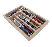 Ménagère 24 pièces Laguiole couleur London mix en range-couverts en bois naturel
