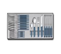 Victorinox Swiss Modern Ménagère 24 pièces avec couteaux tranchants et poignées en plastique Bleu bleuet pour 6 personnes