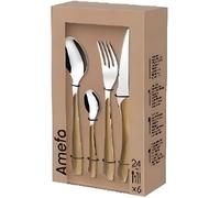AMEFA - Ménagère 24 couverts de table pour 6 personnes - Eclat Nature - Acier inoxydable 18/0, Finition Brillante - Bois Clair