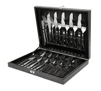 Ménagère de 24 Pièces peuvent servir 6 personnes - ERROLVES - Couverts de Table en acier inoxydable - Noir - 34.5*26*4.5 CM