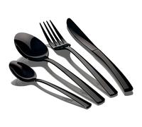 Ménagère Noir 24-Piece Acier Inox. Finition Polie, Set de Couverts 6 Personnes Deep Black B