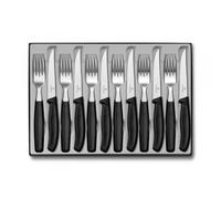 Victorinox Classic Ménagère, 12 Pièces Set de Couverts, pour 6 Personnes, 6 X Couteaux à Steak, 6 X Fourchet tes de Table, Noir