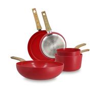 MENASTYL - Batterie de cuisine 5 pièces avec revêtement antiadhésif céramique (Sans PFAS/Sans PTFE) tous feux dont induction - 2 poêles / 2 casseroles / 1 wok - Gamme Colorama - Magenta - 6014170