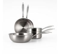 MENASTYL - Batterie de cuisine 5 pièces inox 18/10 Triply tous feux dont induction fabriquée en France sans PFAS - Compatible lave-vaisselle - 2 poêles, 2 casseroles, 1 wok - Poignée rivetée - 6014204