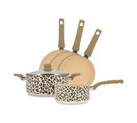 MENASTYL - Batterie de cuisine 5 pièces Léopard 24cm tous feux dont induction - Revêtement antiadhésif - Aluminium recyclé - Poignée effet bois ergonomique - Motif Léopard - 6014233