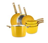 MENASTYL - Batterie de cuisine 7 pièces avec revêtement antiadhésif céramique (Sans PFAS/Sans PTFE) tous feux dont induction - 3 poêles, 3 casseroles, 1 faitout - Gamme Colorama - Safran - 6014175