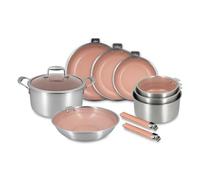 MENASTYL - Batterie de cuisine Aglaé 10 pièces en inox triply, 2 poignées - Céramique nid d'abeille antiadhésive sans PFAS - Tous feux induction - Rose Gold - Four et lave-vaisselle - Haute résistance