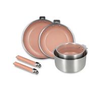 MENASTYL - Batterie de cuisine Aglaé 6 pièces en inox triply, 2 poignées - Céramique nid d'abeille antiadhésive sans PFAS - Tous feux induction - Rose Gold - Four et lave-vaisselle - Haute résistance