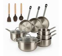 MENASTYL - Batterie de cuisine inox 11 pièces tous feux dont induction - Casseroles, poêles, sauteuse, marmite et ustensiles - Gamme Professionnel - Fond sandwich - Sans PFAS - 6014032