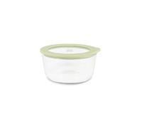 MENASTYL - Boîte hermétique alimentaire étanche PressBox en verre ronde - 250 mL - Couvercle en verre trempé et joint en silicone - Coloris Céladon - micro-ondes, four et lave-vaisselle