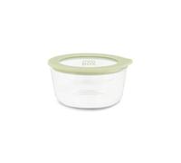 MENASTYL - Boîte hermétique alimentaire étanche PressBox en verre ronde - 470 mL - Couvercle en verre trempé et joint en silicone - Coloris Céladon - micro-ondes, four et lave-vaisselle