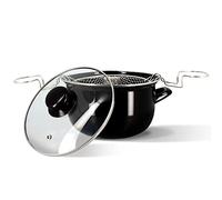 MENASTYL - Friteuse 26cm en acier émaillé noir et bord chrome - Fournie avec couvercle et panier, pour des frites maison délicieuses - 3645580