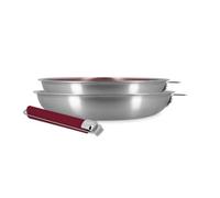 MENASTYL - Lot de 2 poêles amovibles Aglaé 24/28 cm en inox triply avec poignée - Revêtement céramique nid d'abeille sans PFAS - Induction - Lie de vin - Sans PTFE/PFOA - Inox poli - Haute résistance