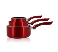 MENASTYL - Lot de 3 casseroles 14/16/18 cm Cerise tous feux dont induction - Revêtement antiadhésif - Lave-vaisselle - Rouge métallique - 6014161