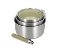 MENASTYL - Lot de 3 casseroles amovibles Aglaé 16/18/20 cm en inox triply avec poignée - Céramique nid d'abeille antiadhésive sans PFAS - Induction - Vert sauge - Four et lave-vaisselle - Inox poli