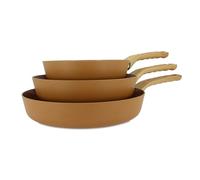 MENASTYL - Lot de 3 poêles 20/24/28cm avec revêtement antiadhésif céramique (Sans PFAS/Sans PTFE) tous feux dont induction - En Aluminium - Gamme Colorama - Noisette - 6014180