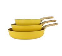 MENASTYL - Lot de 3 poêles 20/24/28cm avec revêtement antiadhésif céramique (Sans PFAS/Sans PTFE) tous feux dont induction - En Aluminium - Gamme Colorama - Safran - 6014172