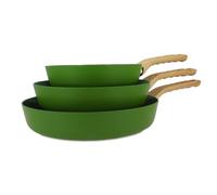 MENASTYL - Lot de 3 poêles 20/24/28cm avec revêtement antiadhésif céramique (Sans PFAS/Sans PTFE) tous feux dont induction - En Aluminium - Gamme Colorama - Olive - 6014184