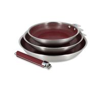 MENASTYL - Lot de 3 poêles amovibles Aglaé 20/24/28 cm en inox triply avec poignée - Céramique nid d'abeille antiadhésive sans PFAS - Induction - Lie de vin - Four et lave-vaisselle - Haute résistance