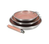 MENASTYL - Lot de 3 poêles amovibles Aglaé 20/24/28 cm en inox triply avec poignée - Céramique nid d'abeille antiadhésive sans PFAS - Induction - Rose Gold - Four et lave-vaisselle - Haute résistance