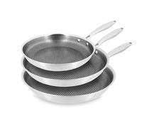MENASTYL - Lot de 3 poêles inox 24/28/30 cm Trinox antiadhésives tous feux dont induction - Revêtement céramique sans PFAS - Structure triply professionnelle - Lave-vaisselle - 6021069