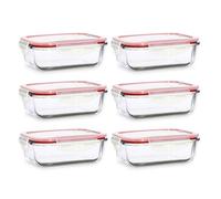 MENASTYL - Lot de 6 boites alimentaires hermétiques rectangulaires en verre borosilicate Clémentine avec couvercles - 630 ml - Empilables - Idéal batch cooking - 6014015