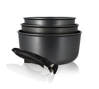 MENASTYL - Set de 4 pièces - 3 casseroles 16/18/20 cm + 1 poignée amovible - 6020284 - Casseroles en aluminium compatibles tous feux dont induction fabriquées en France